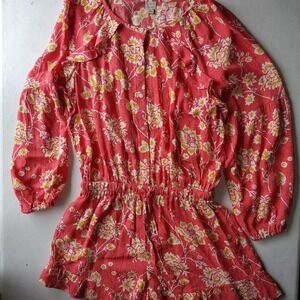 LOFT Beach Coral Floral Print‎ Smocked Waist Ruffle Hem Romper XXS